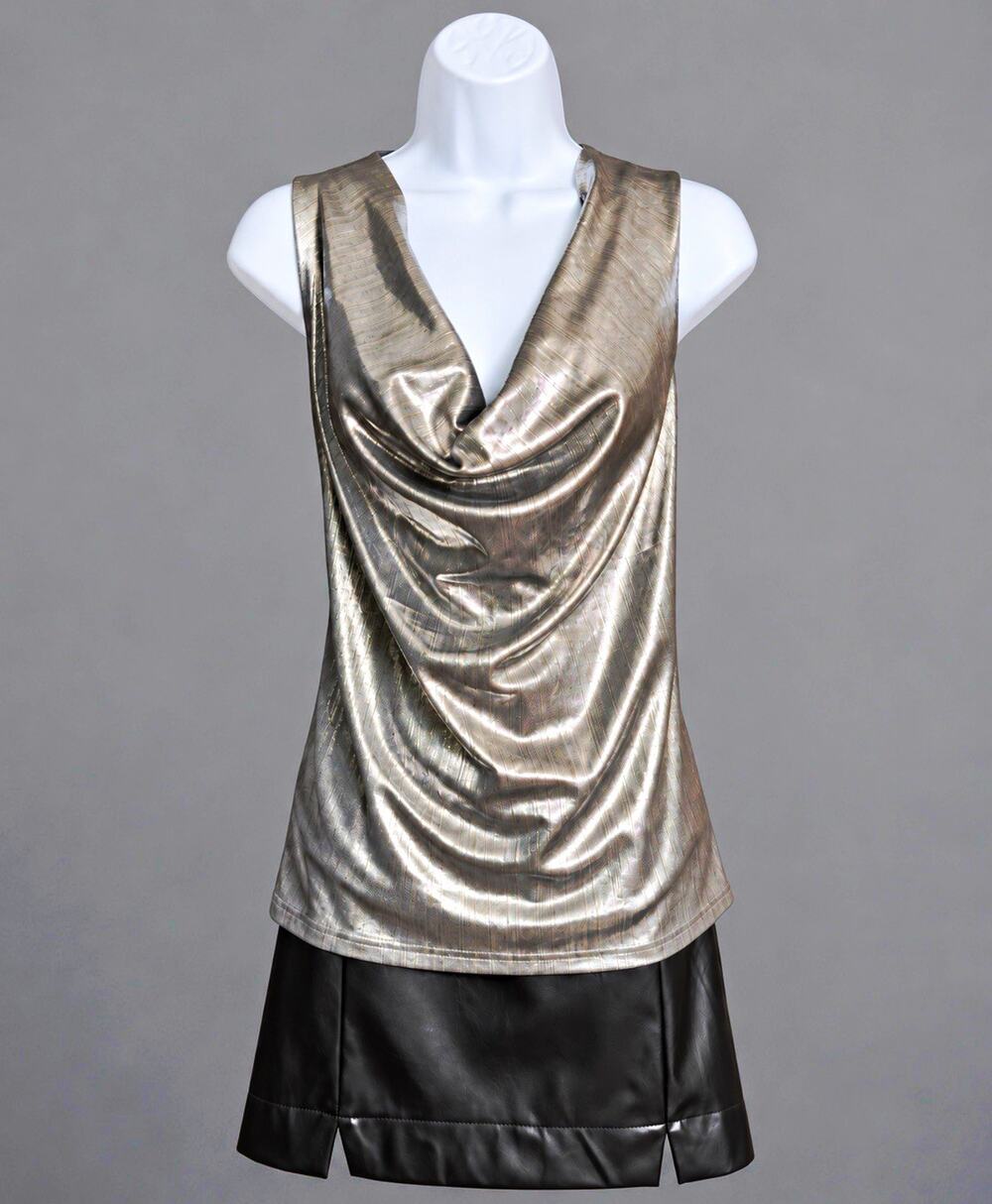 New York & Company Metallic Silver Cowl Neck Top M NWT New Years Party Holiday